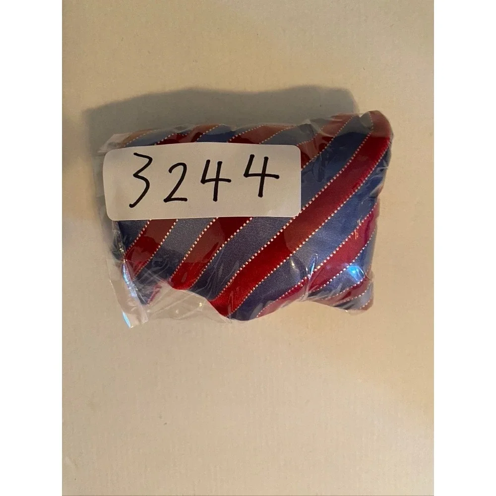 Tommy Hilfiger Mens Red Blue Striped Silk Tie Houndstooth Contrast Tip